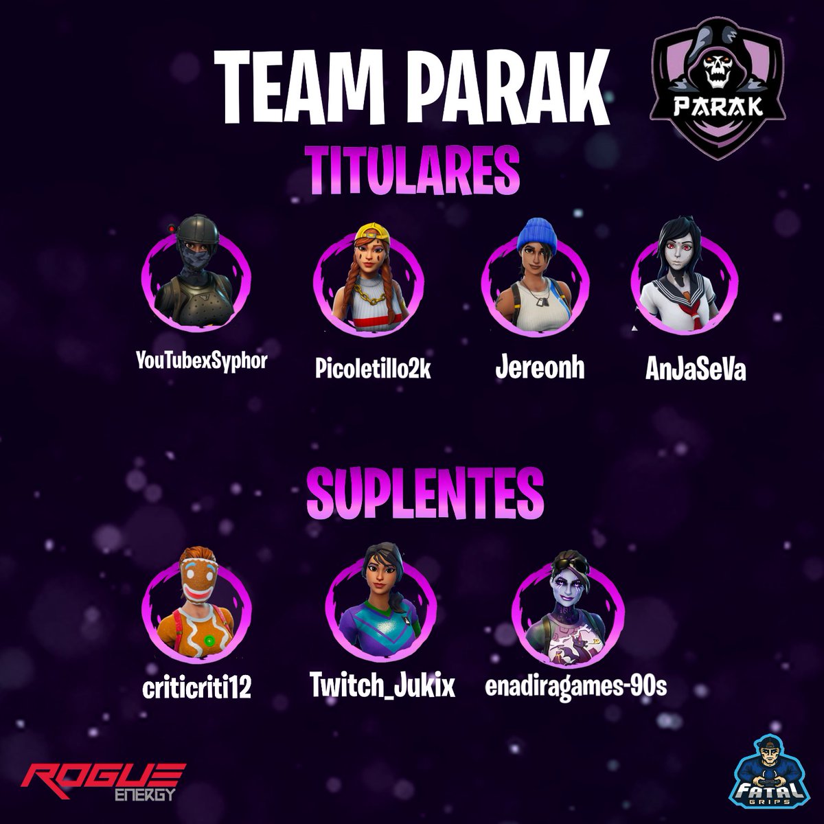TeamParak's tweet photo. Presentamos el rooster oficial de Fortnite. 
¿Cual es vuestro jugador favorito? https://t.co/YjOYjYL9kL