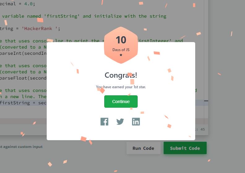 AnjCoder's tweet image. Just earned my 1st star on @hackerrank #10daysofJavascript #womenwhocode #womenintech #javascript #CodeNewbie #frontendeveloper