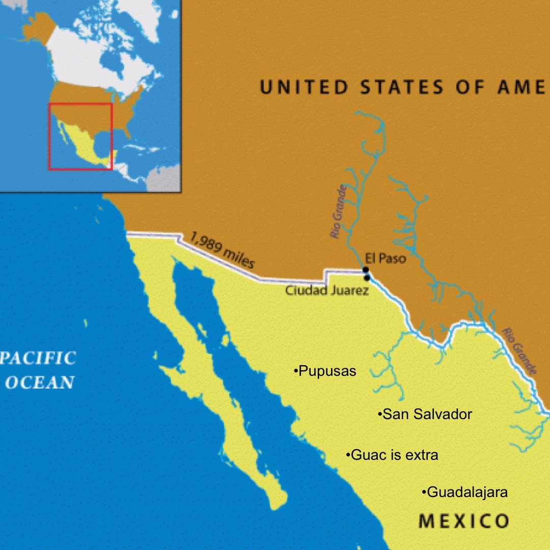 I don’t what everyone is so happy about. Am I the only one that heard the question? This must be the map at Leo’s house 😄 #PupusaMan #pupusas