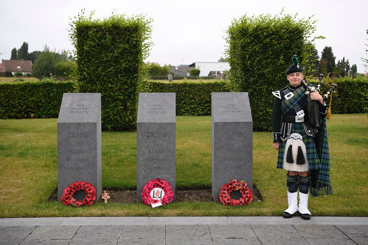 Pipe Major Ollie plays for the final time on our Tour at The Island of Ireland Peace Park in Messines. The boys of the Pipes and Drums have been a credit to their families, to Campbell College and to the men whose graves they have had the honour to visit. Ne Obliviscaris.