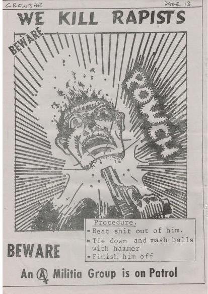 In fact looking through those two issues its striking how despite the very old school layout (probably printed via Gestetner, a mess process involving an ink filled drum and wax paper) the topics of international solidarity & opposing rape culture remain with us today.