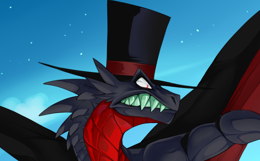 ShaBiest's tweet image. This is what I've been drawing all day long and I'm really satisfied with the outcome! Black Hat just wanted to take a relaxing flight... he got himself some extra luggage though.
#Villainous_AU #Villainous #Blackhat #black_hat #Demencia #Dementia #DrFlug #dragon #digitalart