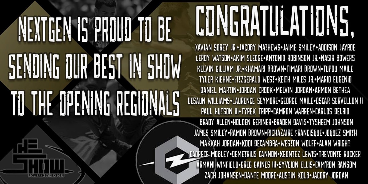 NxgnCamps's tweet photo. NextGen & The SHOW are honored to recommend these Elite Prospects to the Ultimate SHOWcase @TheOpening #theshow2019 #youthfootball #Recruiting https://t.co/4S3qG1Gsyn