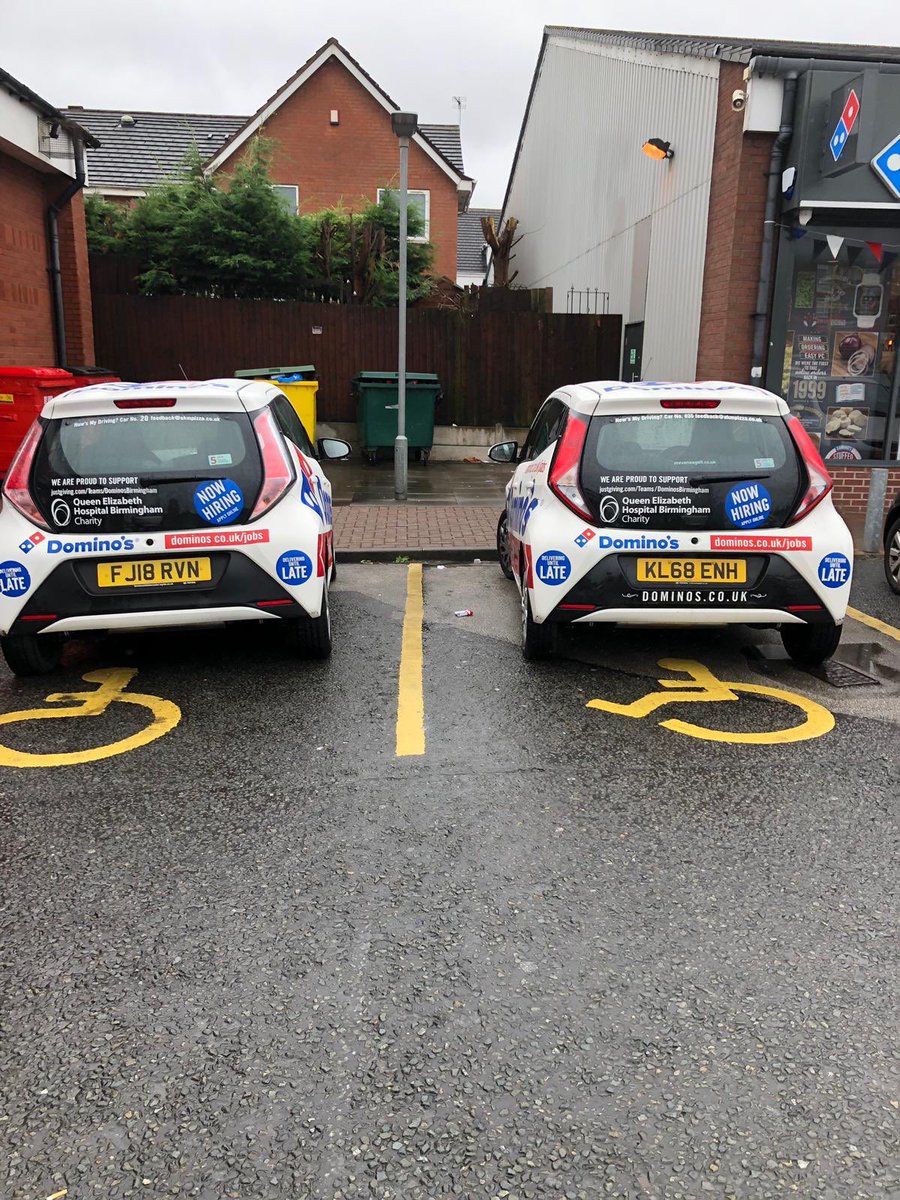 Where will people who need handicapped parking park? This was Domino’s Smethwick earlier today. Disgusted @Dominos_UK @Dominos_Bham