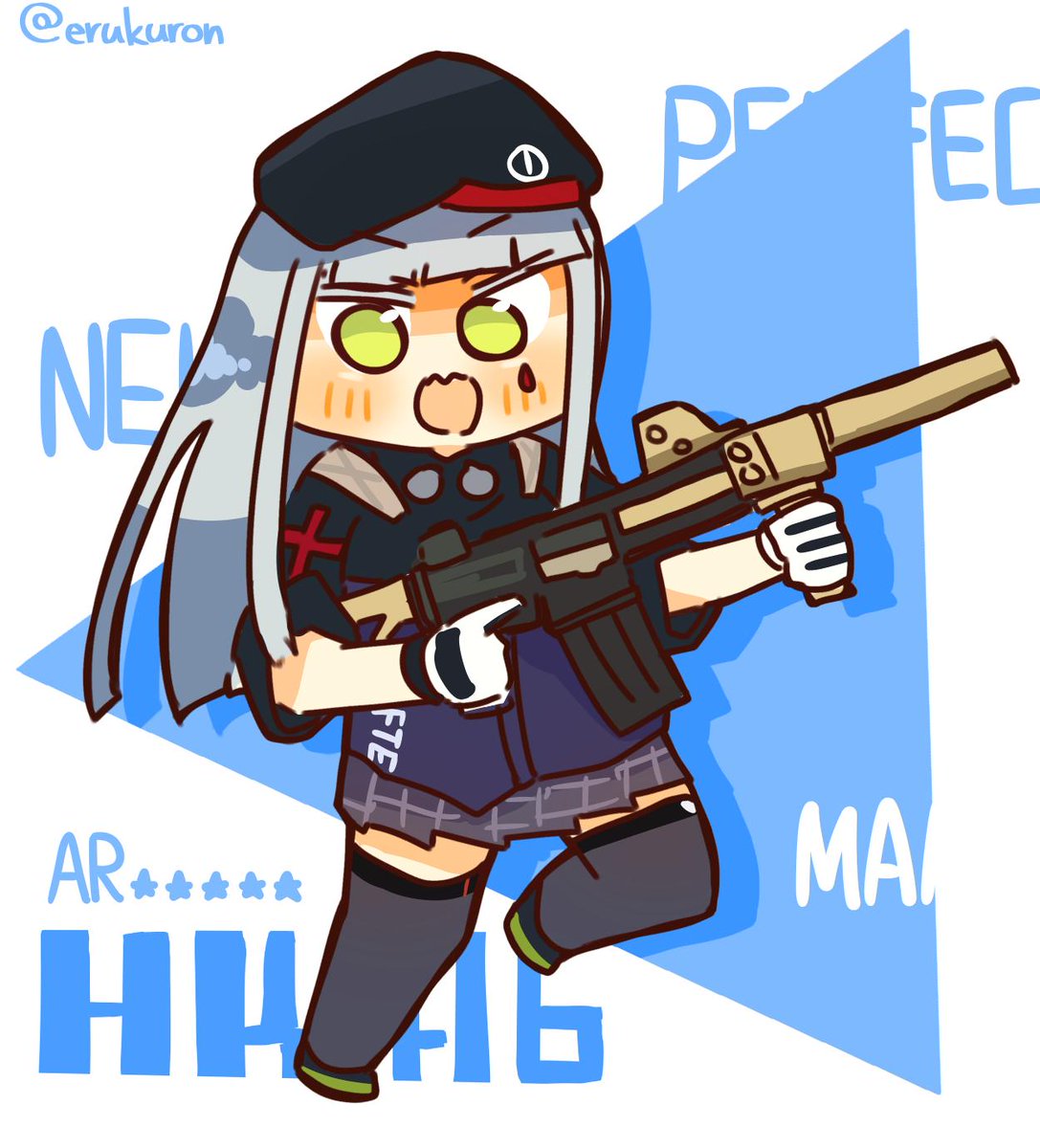 hk416 (girls' frontline) 1girl weapon gun rifle assault rifle solo h&k hk416  illustration images