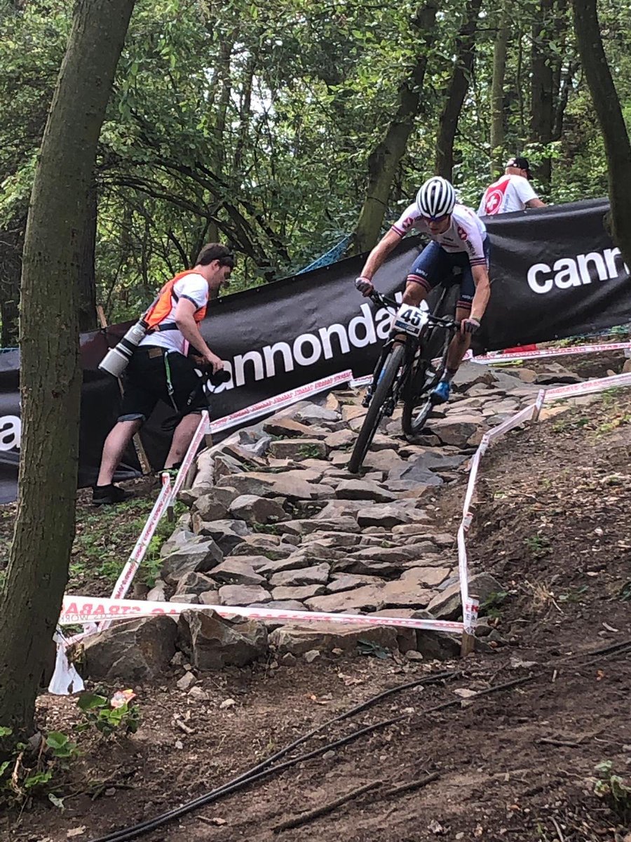 BritishCycling's tweet photo. Gridded 45th, finished 19th 👌

That goes down as a terrific day in the dirt for @FrazerClacherty in Brno 🇨🇿

A very positive #EuroMTB19 for GB Cycling Team 🇬🇧 https://t.co/94SRWObVkl