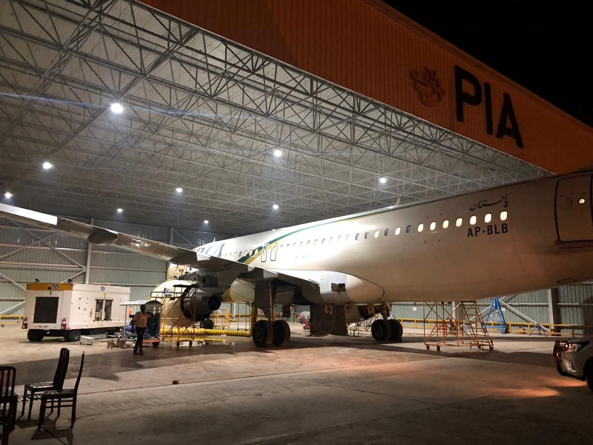 developingpak's tweet photo. First complete A check maintenance in Islamabad on the first A320 (AP BLB) in the newly constructed hanger (PCAA 145 standard) which is a big feat for PIA.
#PIA #PIAEngineering #PIAMaintenanceIslamabad #Pakistan ๐ต๐ฐ https://t.co/K56sKkMQ0S
