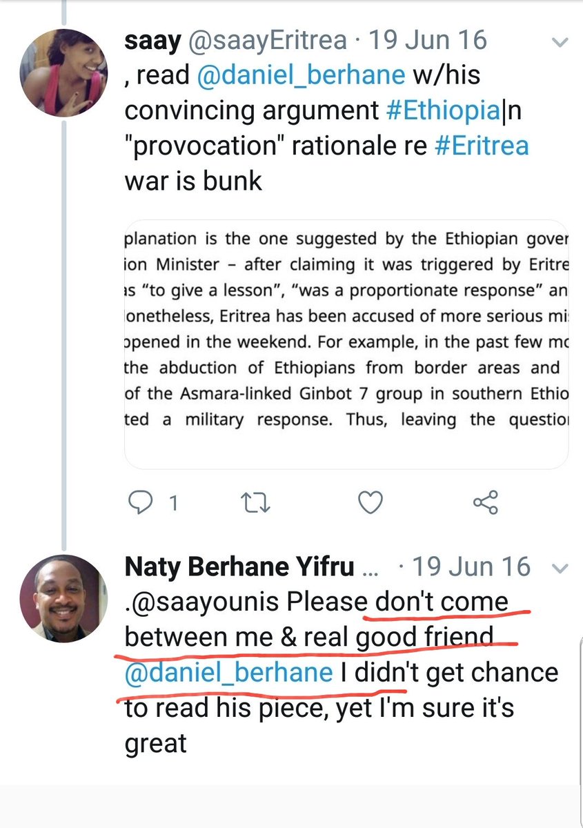 The below Naty's tweets are bizarre. He clearly tried to mask TPLF heinous crimes with a good news & also tried to reassure a TPLF supporter.Again why one go to that extent in trying to hide an obvious (open secret) massaccre & even willing to damage own reputation? Why Naty?