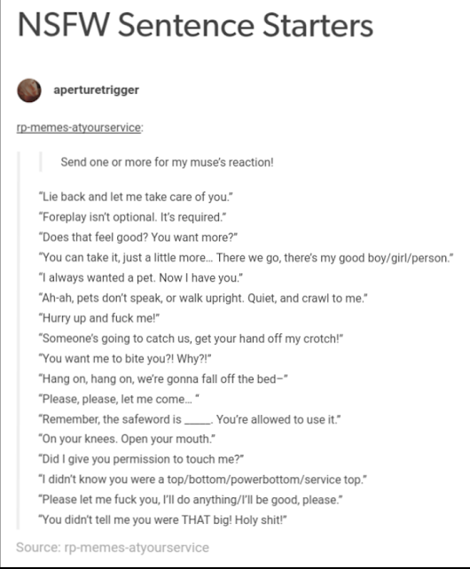 Nsfw Dialogue Prompts Generator A tumblr post about the generator (by green...