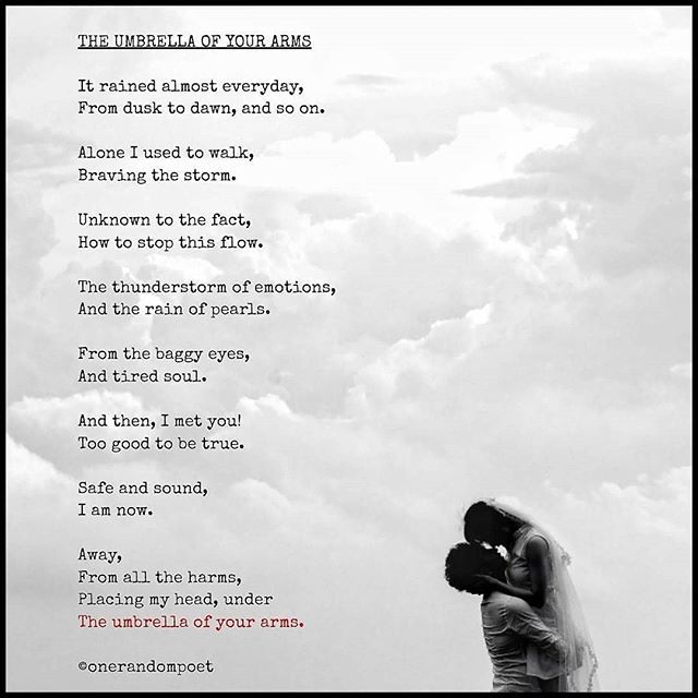 onerandompoet's tweet photo. THE UMBRELLA ☂️ OF YOUR ARMS.
.
This poetry peice was delivered on a promise and from a line seen over a status of whatsapp and I said back then to the person that this can be moulded into beautiful poetry.
How beautifully I was able to mould those line … https://t.co/xNw44eUxxG https://t.co/RylHVjesbl