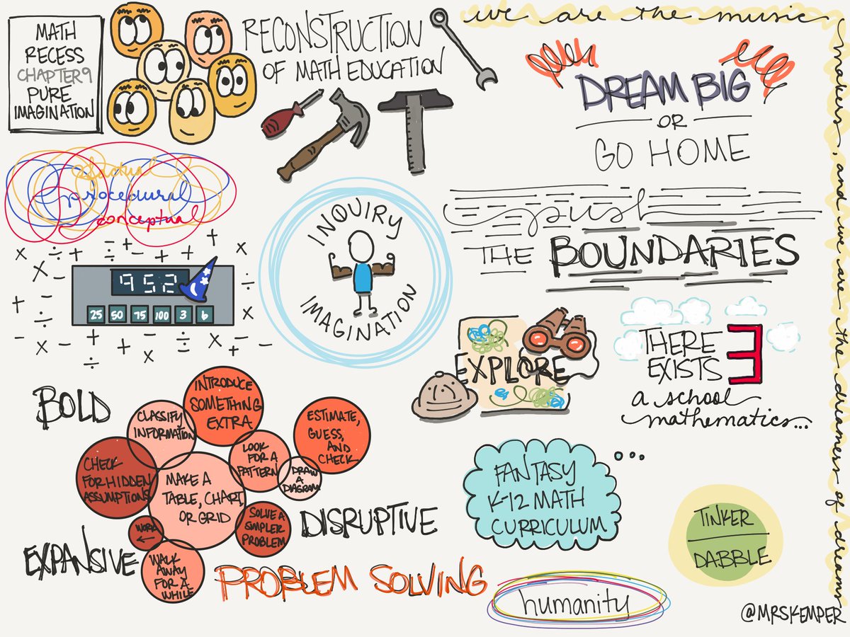 maryekemper's tweet image. Dream big or go home.  Sharing my #sketchnotes of Chapter 9: Pure Imagination.  #MathRecessChat