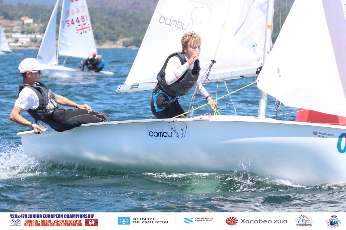 GallegaReal's tweet photo. Para la flota gallega, muy buena jornada también hoy en la ría de Arousa con Jacobo García/Toni Ripoll (RCNS) asaltando el podio en la tercera posición de 420 Open y Martín Wizner/Pedro Ameneiro (RCNV) en cuarta posición a sólo un punto de sus compañeros de selección (3/3) https://t.co/W0sXOKINHx