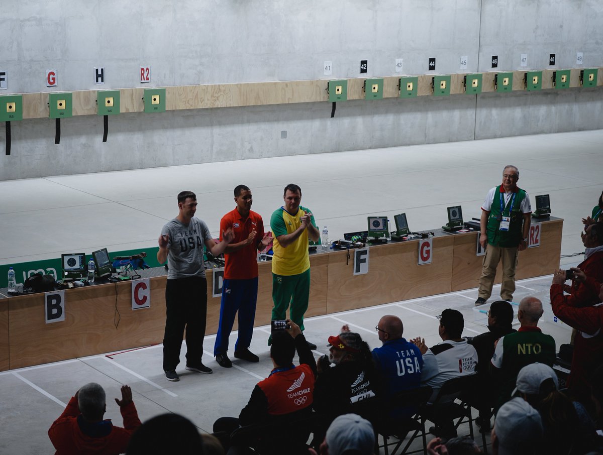 TeamUSA's tweet photo. How 'bout, @Nick_Mowrer 👊

2012 Olympian comes through clutch at #Lima2019 with a second place finish in the Men's 10m Air Pistol!

Make that ✌️ #TokyoOlympics quota spots for @USAShooting. https://t.co/h6jd94d3yQ