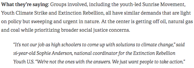 AmyAHarder's tweet photo. “It’s not our job as high schoolers to come up with solutions to climate change,” said 16-year-old Sophie Anderson, national coordinator for the Extinction Rebellion Youth U.S. “We’re not the ones with the answers. We just want people to take action.” https://t.co/AX1IJkH98j https://t.co/0Nn29Evay5