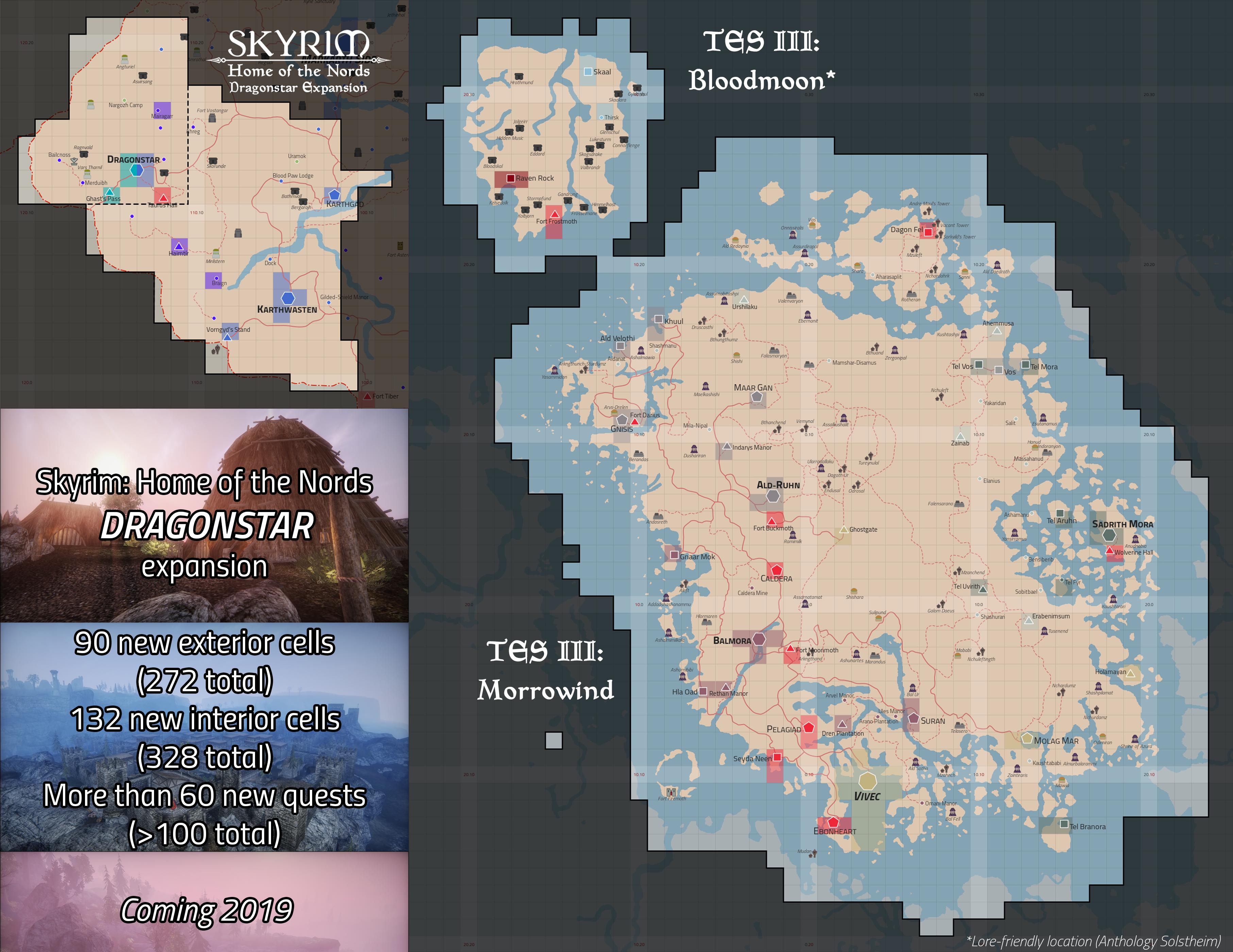 Project Tamriel A Side By Side Comparison Of Skyrim Home Of The Nords Current Karthwasten Release And The Upcoming Dragonstar Expansion To The Sizes Of Vvardenfell And Solstheim The Upcoming