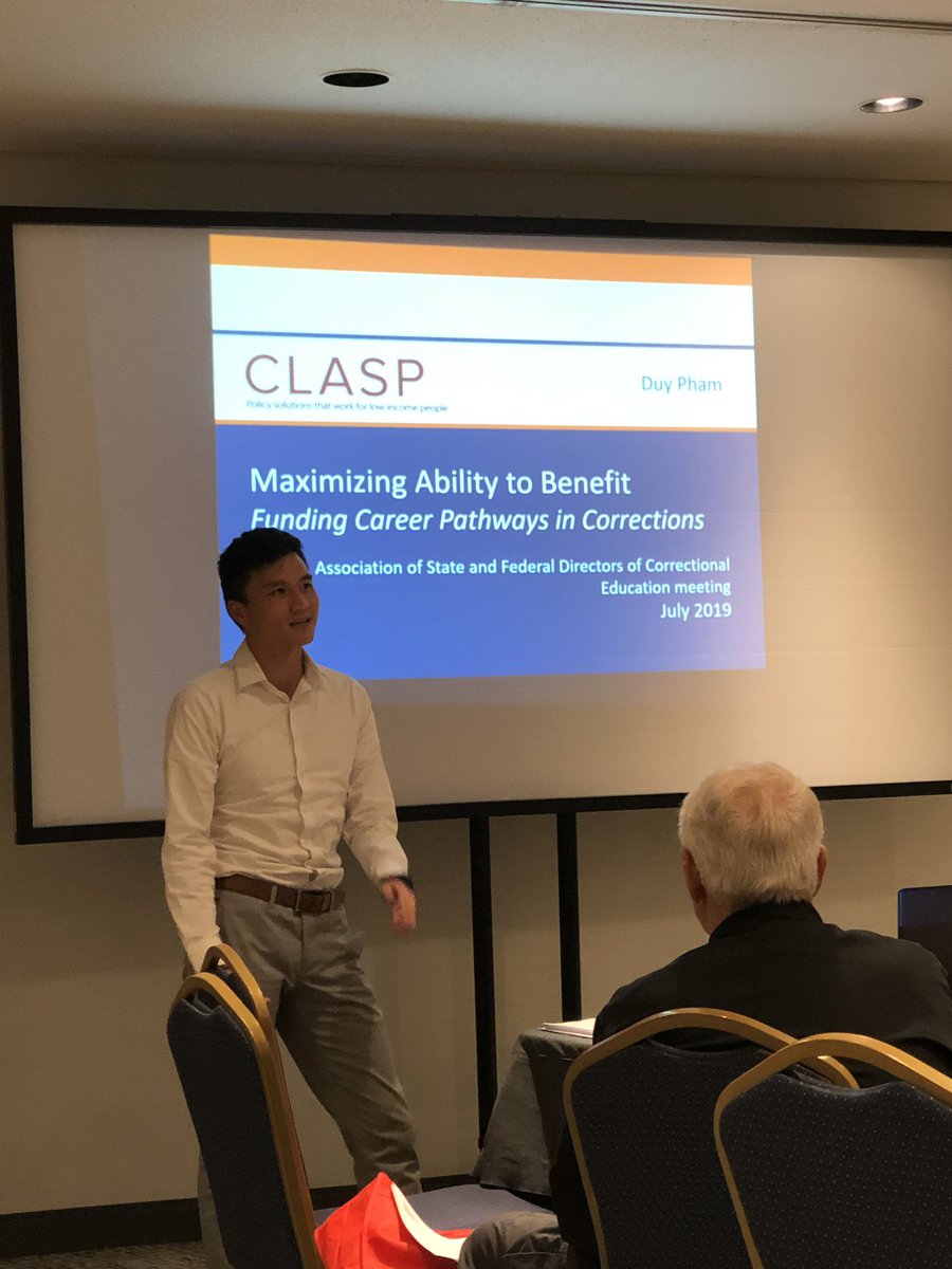 DPhamK's tweet photo. Excited to be presenting on funding #careerpathways in corrections with state correctional education directors at #CEANational @CLASP_DC https://t.co/qh2hMz7zUG