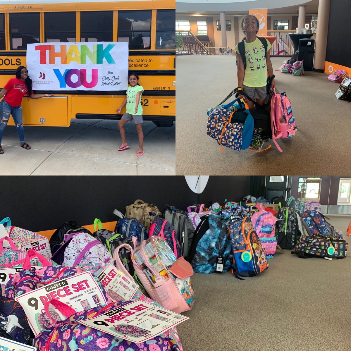 Backpack Drive was a success! 150 backpacks and supplies will be going to some amazing <a href="/CCSDK12/">Cherry Creek Schools</a> students! Thank you <a href="/FlatironsAurora/">Flatirons Aurora</a> for your generosity!