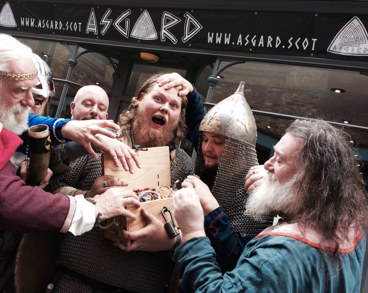 VisitingViking's tweet photo. Magnus the toothless and his treasure hoard at the opening of Asgards new shop in York
#AsgardYork #viking
#York https://t.co/Ki0lhKjXDM