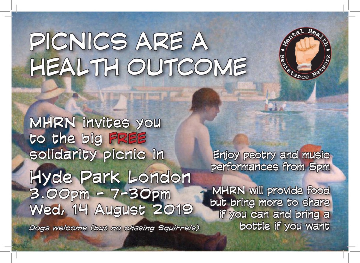 MHResist's tweet photo. Picnics are a Health Outcome - the big MHRN solidarity picnic in Hyde Park, London https://t.co/JjAzPYOoXb