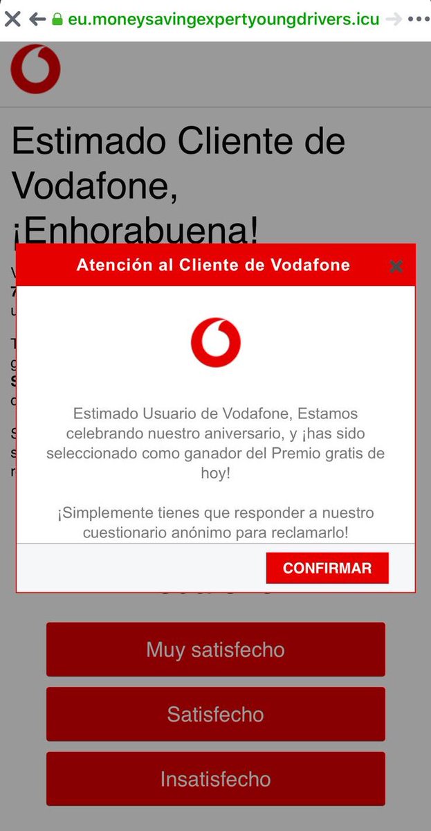 vodafone_es's tweet photo. 🚨 ALERTA PHISHING 🚨

El equipo de seguridad de Vodafone ha detectado una campaña fraudulenta de phishing. Si te encuentras esta encuesta, NO RESPONDAS ni facilites NINGÚN DATO. 

Confía únicamente en los mensajes que te enviamos a través de nuestros canales oficiales https://t.co/WkKas3gwjK