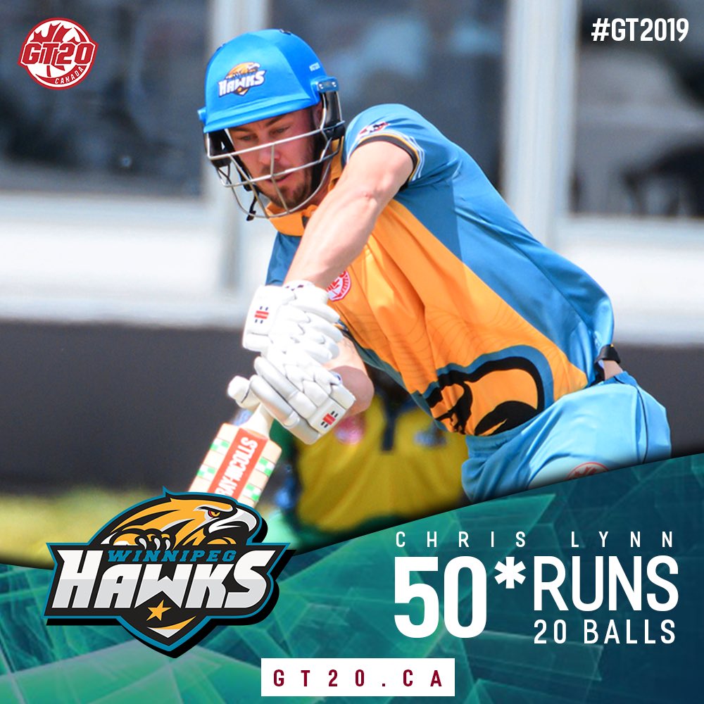 GT20Canada's tweet photo. .@lynny50 brings up his 50 in the chase. Can he win it for his team? #GT2019 #VKvWH @WinnipegGT20 https://t.co/m58i9ocO4C