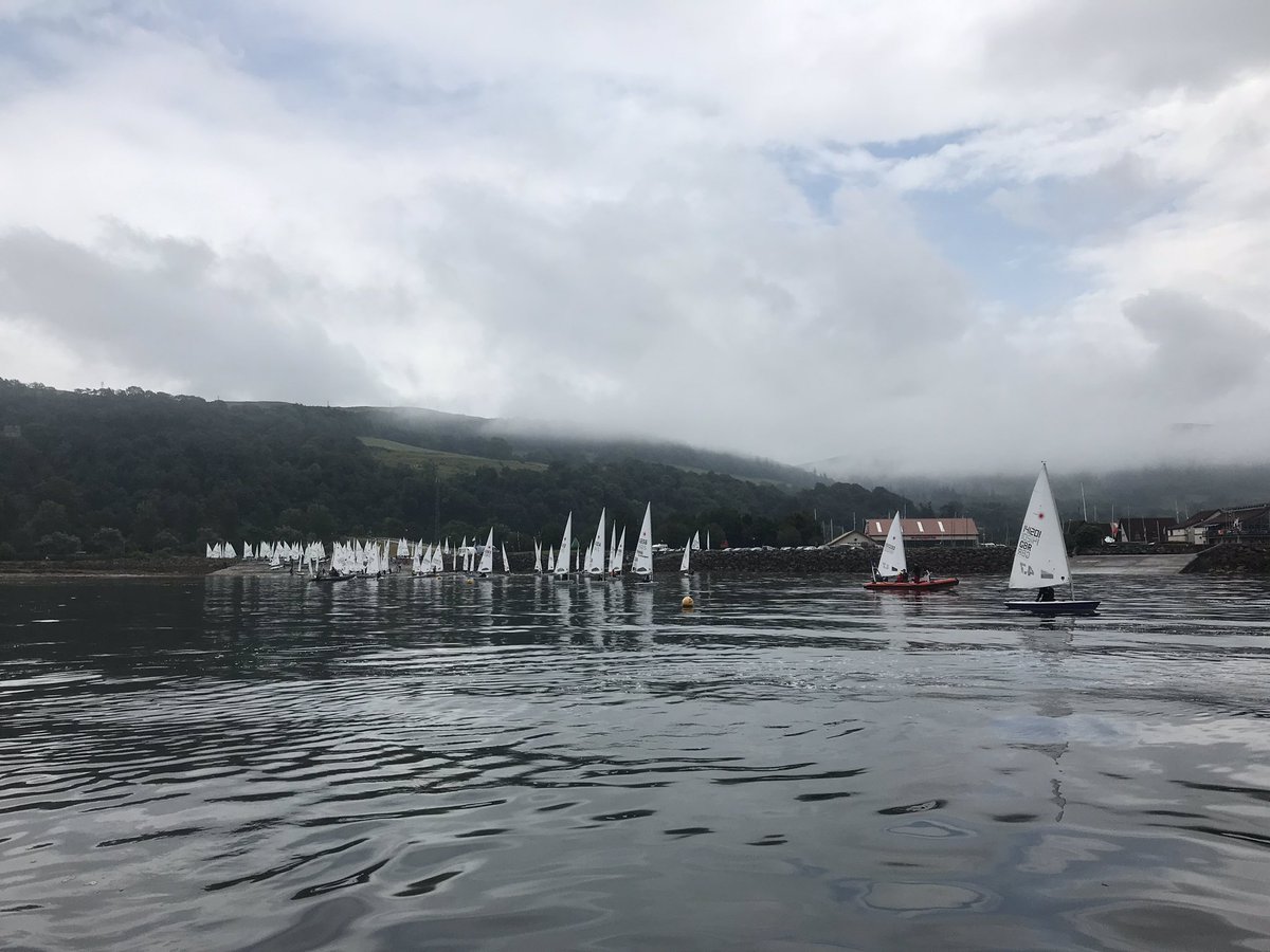 RYAScotland's tweet photo. Launching in to very little breeze but two great races completed by all three fleets at the Laser Nationals... Scots on the podium with Gordon leading the radials and Lewis third in standards #RYASPerformance https://t.co/xMMr3rCwhp