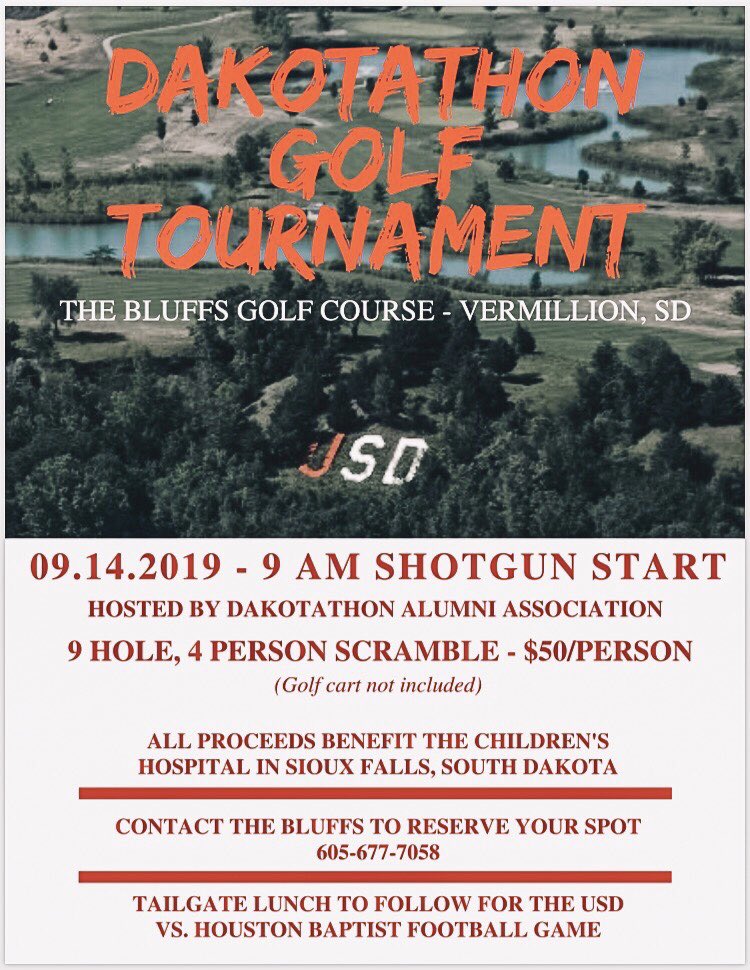 Do you love golf? Do you love raising money FTK?

Join us at The Bluffs Golf Course in Vermillion on Saturday, September 14th for the Dakotathon Golf Tournament⛳️