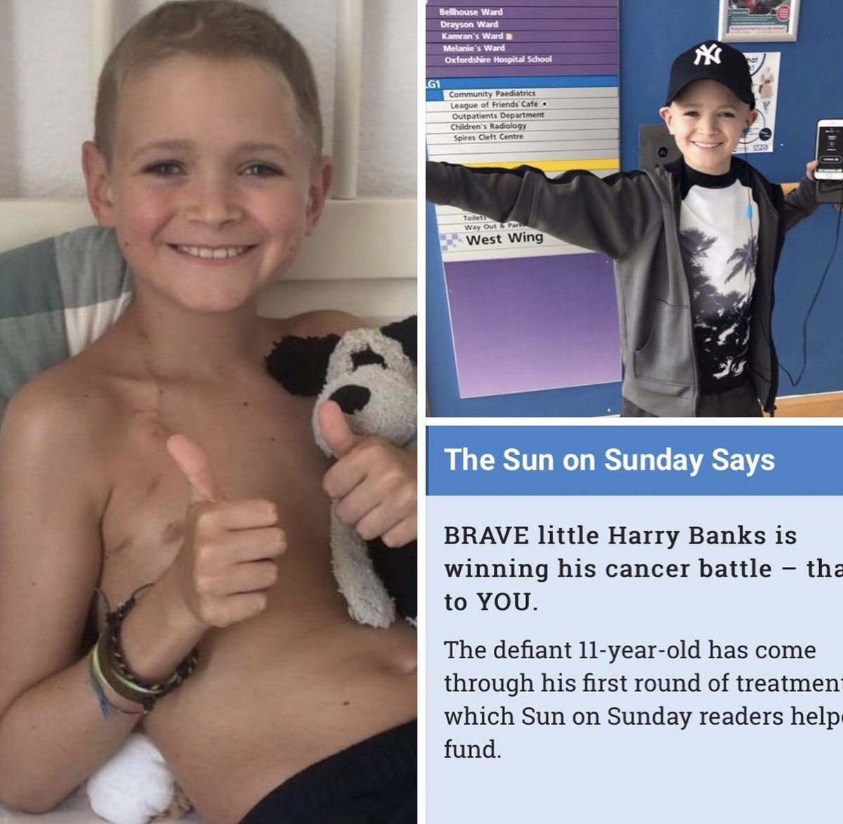 Harry is in the news again today and is looking really well in the photos. With his first treatment complete and a positive reaction to it it feels like a  good opportunity to take time to update the Sun and their readers and thank them again for the support. #madaboutharrybanks