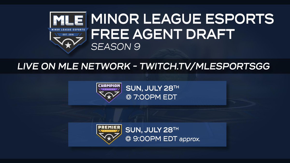 MLEsportsGG's tweet photo. Tonight is the turn of the #ChampionLeague & #PremierLeague Free Agents. Find out who gets drafted on the #MLENetwork from 7pm ET
📺https://t.co/yZRi67JlMU
#MLES9 #MLES9Draft #RocketLeague #Esports https://t.co/6VAtur55Mz