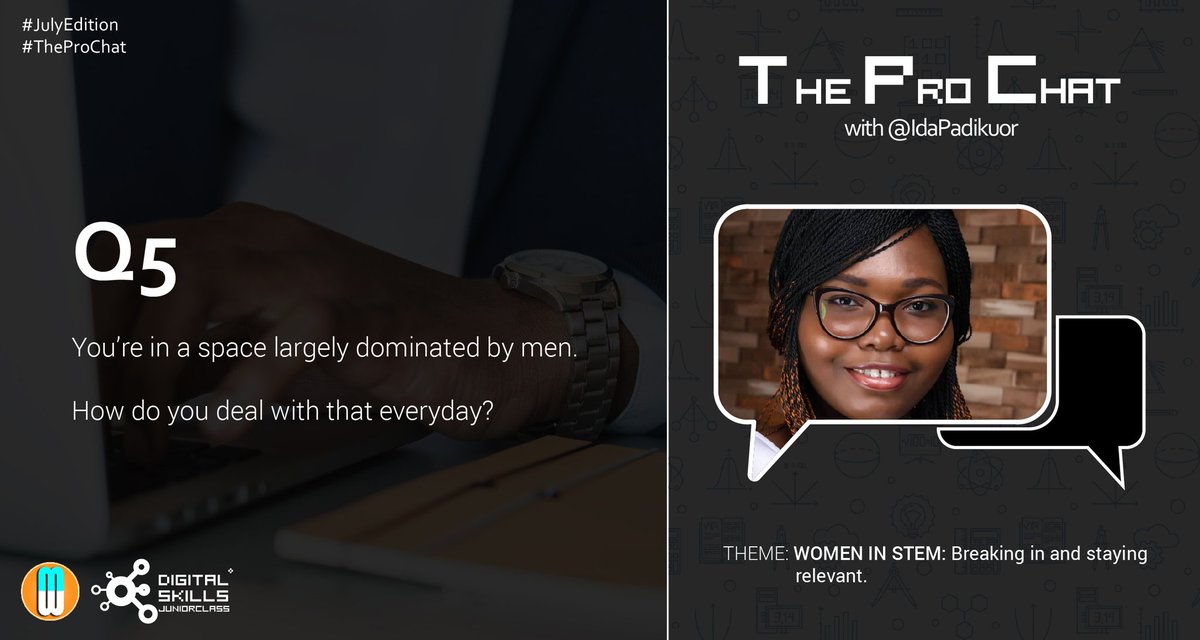 myweeklydigest's tweet photo. Question 5: How do you deal with the space you've found yourself? The #tech/#engineering space
@IdaPadikuor
#TheProChat #julyedition https://t.co/R2fLe0SXlJ