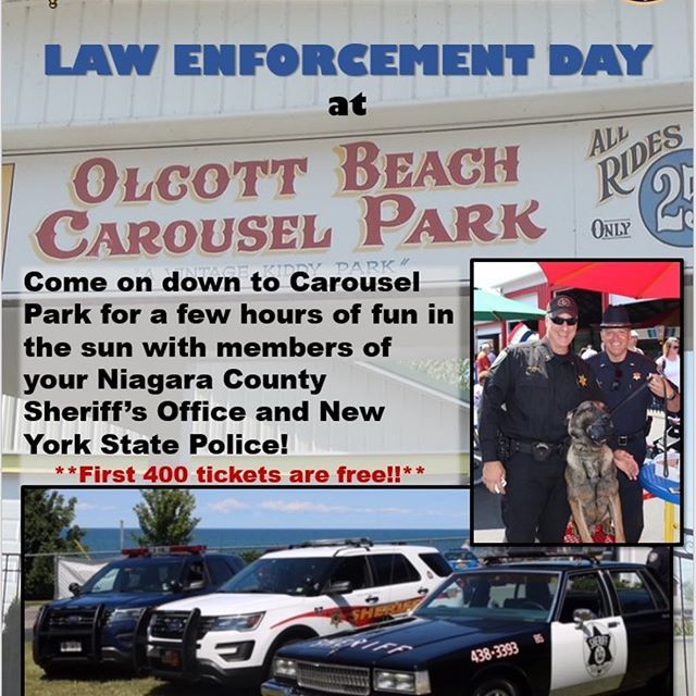 On August 10th, the Niagara County Sheriff's Office, along with the New York State Police, will be out at Olcott Beach Carousel Park for Law Enforcement Day! Bring your family out for a fun day on the rides! First 400 tickets are on us!! #nysp #niagarash… ift.tt/2OkPs0O