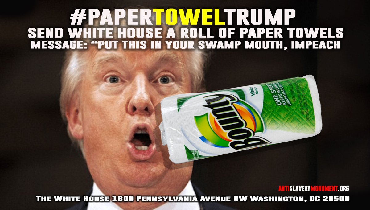 makepeaceglobal's tweet photo. @fawfulfan REtweet BEFORE HE SAYS "N" WORD! MILLIONS JOINING IN. 200 MILLION ROLLS OF PAPER TOWELS TO FLOOD WHITE HOUSE NEXT FEW WEEKS! VIVA AMERICA FOR ALL &amp; PUERTO RICO MOVEMENT! #WhitePeopleAgainstRacism #PaperTowelTrump https://t.co/KGM7yK8fLv