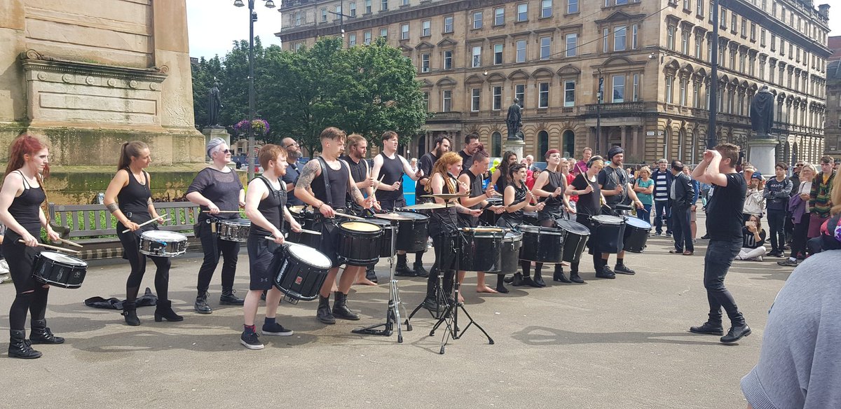 brianmcluk's tweet photo. One of the best things about walking around Glasgow is you get to see some fantastic street acts like @harbsdrumcrew who were awesome today. https://t.co/dXst5DddPb