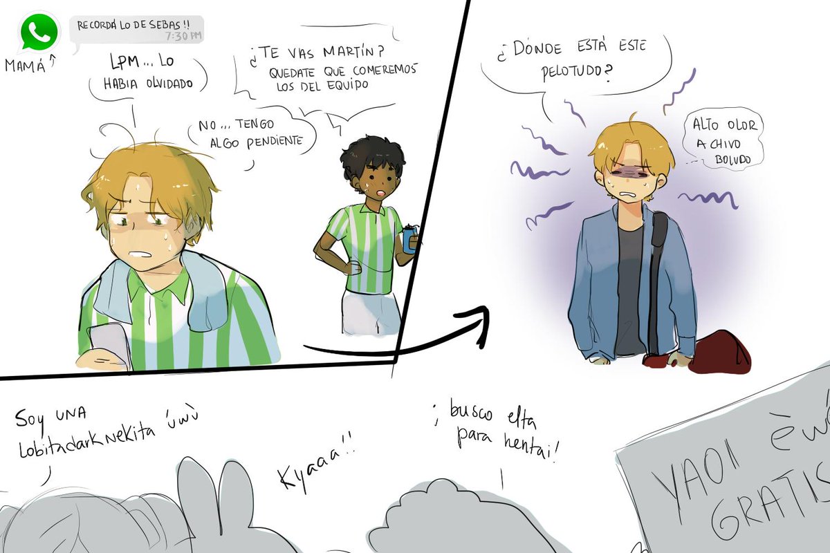 Anhue_'s tweet photo. Este es el premio para @Izariez de la apuesta futbolista de la Copa América. La opción era Manu y Sebas siendo otakus, así que hice a Manu y Sebas...siendo otakus, para mal de Martín.
(Esto está basado en la única oportunidad que fui a una Anime Expo... dios vi muchas cosas allí) https://t.co/waGUSDClHu