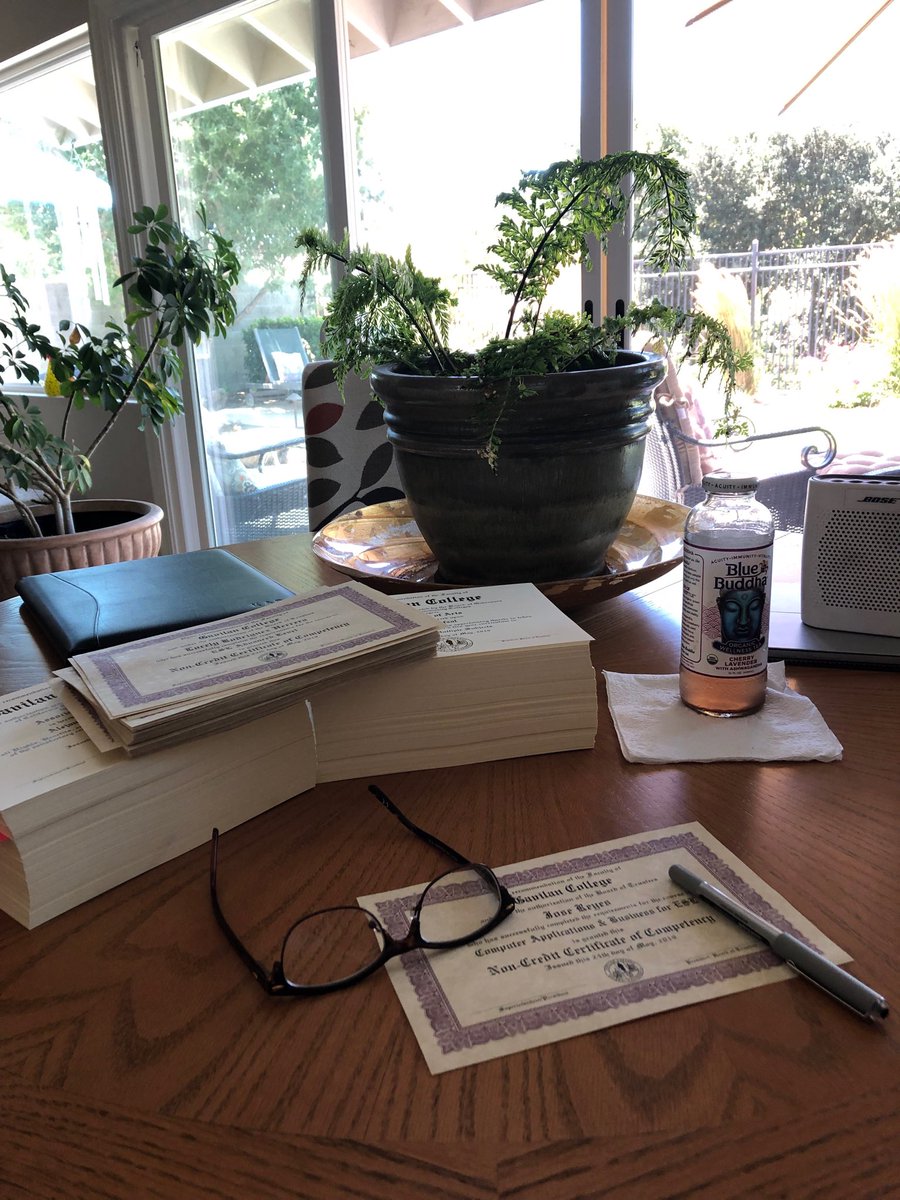 Set up at home to start my favorite task as President at Gavilan: signing each degree and certificate before it is mailed to the graduate. Total joy!
