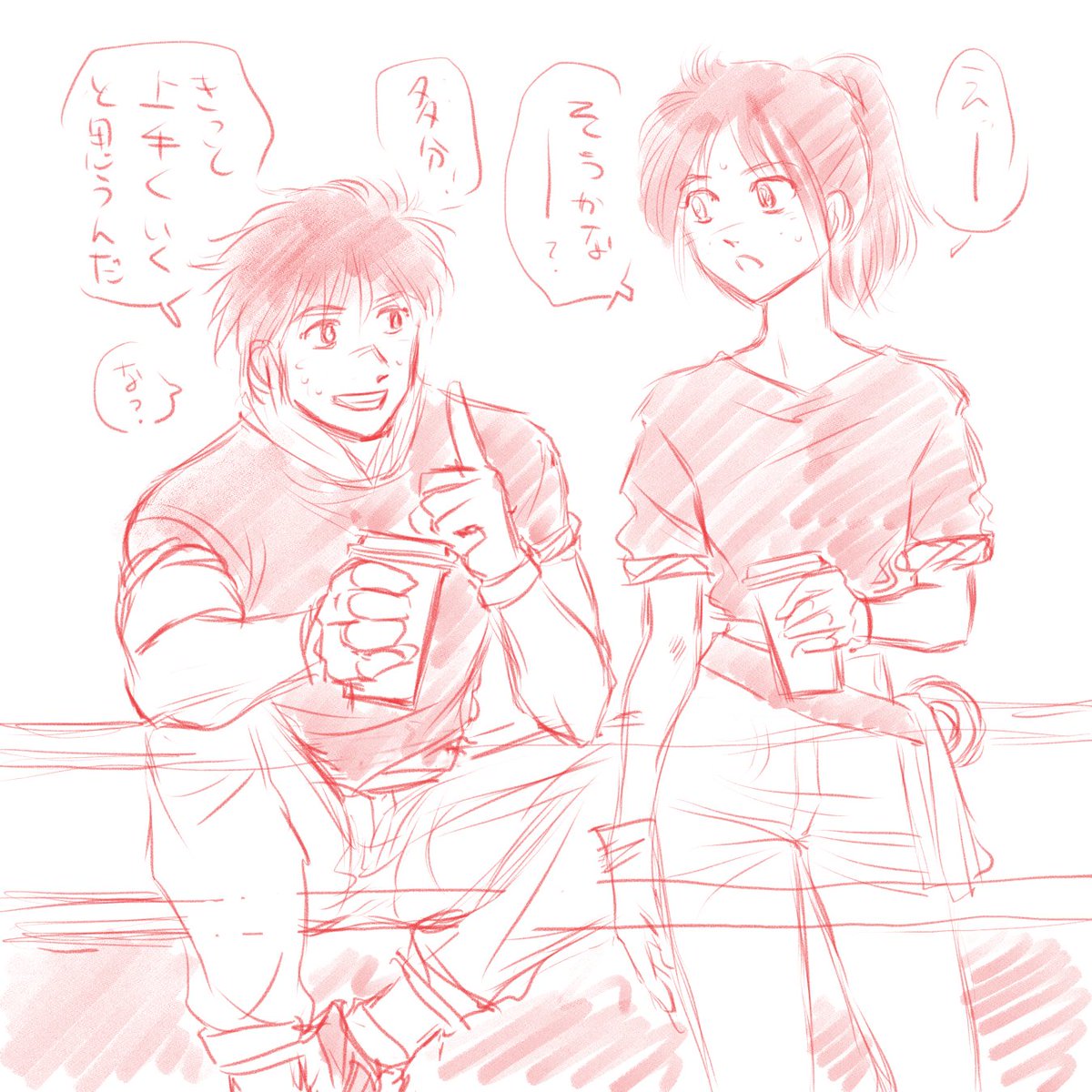 昨日のオリキャラペアの下書き。 下書きの時は、こんなセリフをイメージしながら描いてました。 このやりとりだけを見ると、普段は女の子の方が強い関係みたいに見えます。 個人的にそういう女性の方が好みなのかも。「自分のやりたい事」がハッキリしている人は好きですね! #オリキャラ #描いてみた