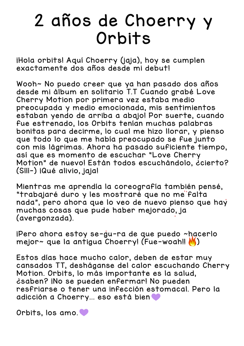 loonaesp's tweet photo. Traducción al español de la carta de #Choerry 🍒

#2YearsWithChoerry #LOONA #이달의소녀 
-AHN https://t.co/jmYqviOeVO