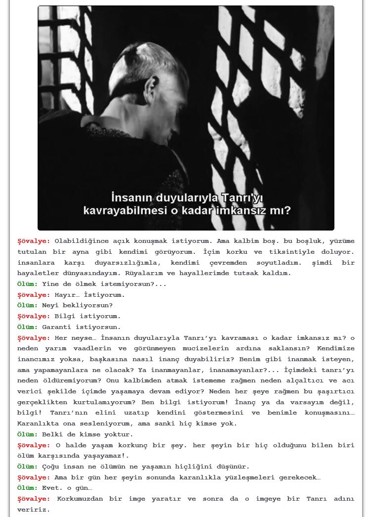TsnBuket's tweet photo. “Korkumuzdan bir imge yaratır ve sonra da o imgeye bir Tanrı adını veririz.” INGMAR BERGMAN- 7. MÜHÜR https://t.co/rgG6TDAS3h