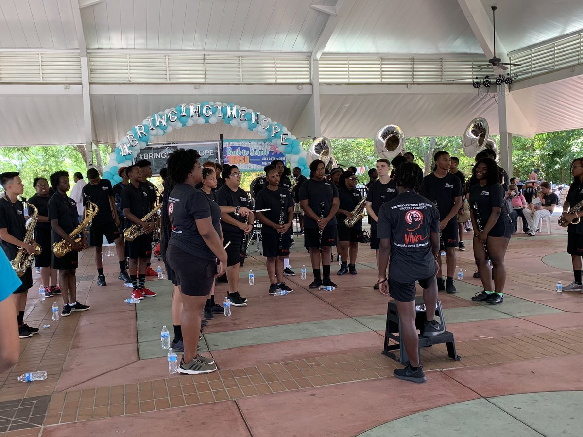 FirstPaigePSE's tweet photo. RCHS band-Fabulous performance @ the pavilion in Old Town Conyers for Conyers First UMC’s Back to School Bash https://t.co/xAfeE3ZqJE