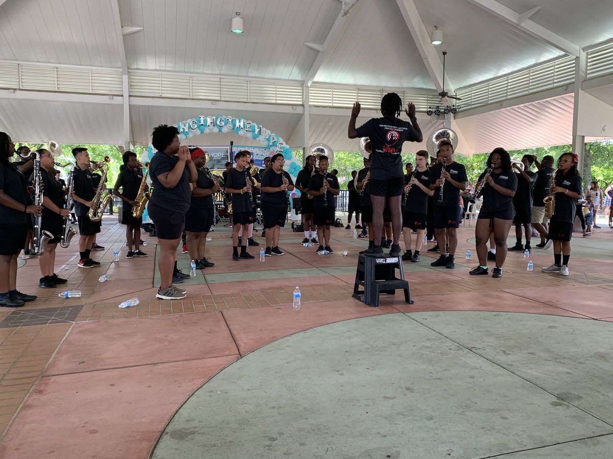 FirstPaigePSE's tweet photo. RCHS band-Fabulous performance @ the pavilion in Old Town Conyers for Conyers First UMC’s Back to School Bash https://t.co/xAfeE3ZqJE