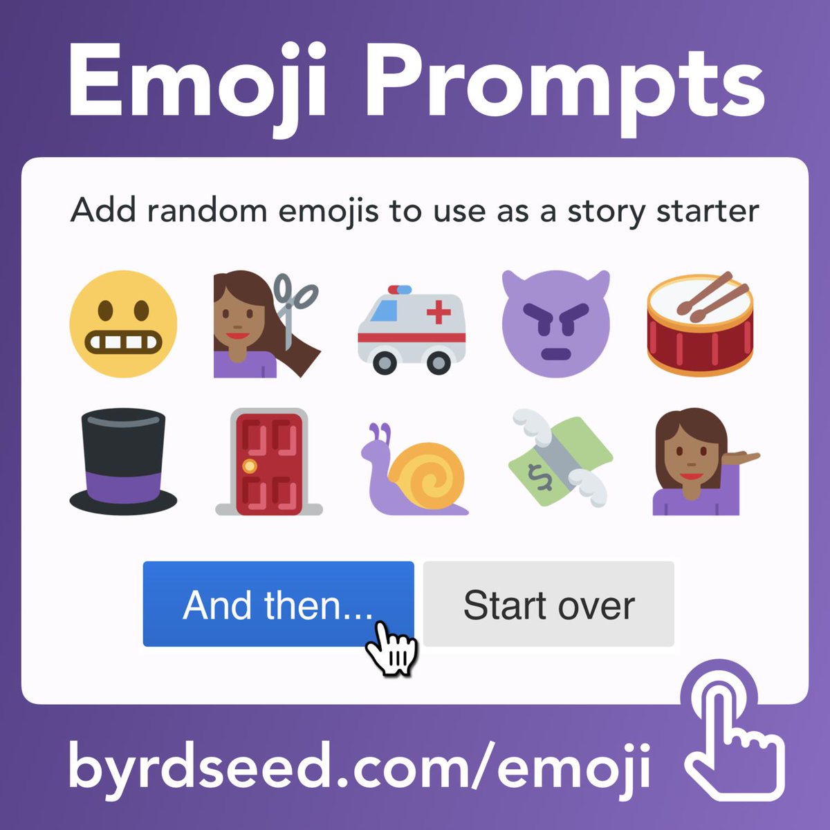 👍 Give this emoji prompt generator a try! Great for writing, storytelling, and improv. #CFISDDLC 
byrdseed.com/emoji/