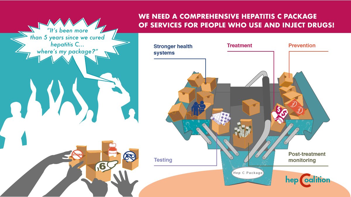 .<a href="/WHO/">World Health Organization (WHO)</a> Decriminalizing &amp; destigmatizing people who use #drugs needs to be part of plan to #InvestinHepC. We will not achieve  2030 goals without investing in comprehensive #HCV package of services for #PWUD. See what's in the package: bit.ly/2YppyNs #WorldHepatitisDay2019
