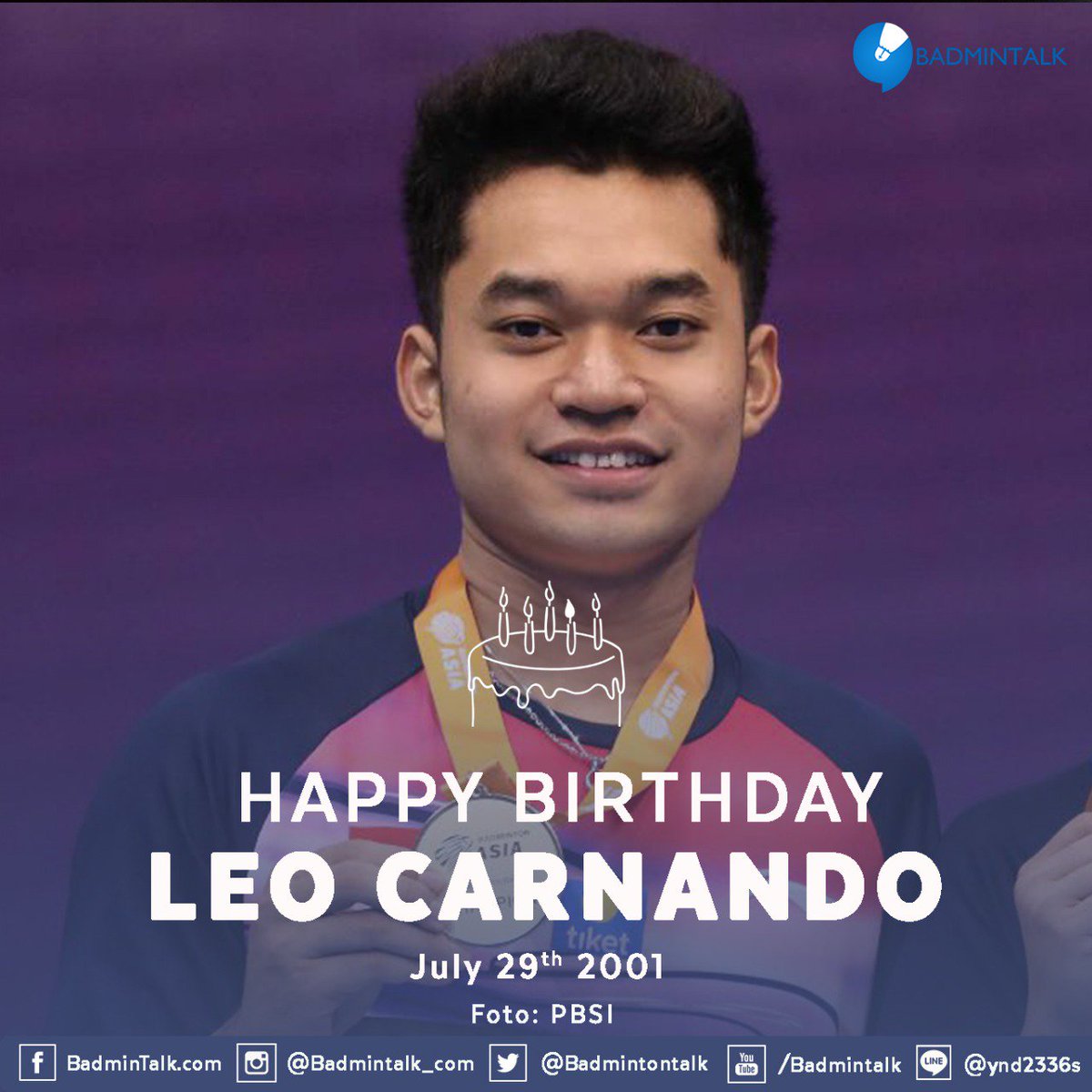 Happy birthday to Leo Rolly Carnando,the FIRST Indonesian to win Asia Junior Championships in two disciplines! WOW WHAT A PRESENT!

Achievement
Gold medal XD World Junior Championships 2018 
Gold Medal XD Asia Junior Championships 2019
Gold Medal MD Asia Junior Championships 2019