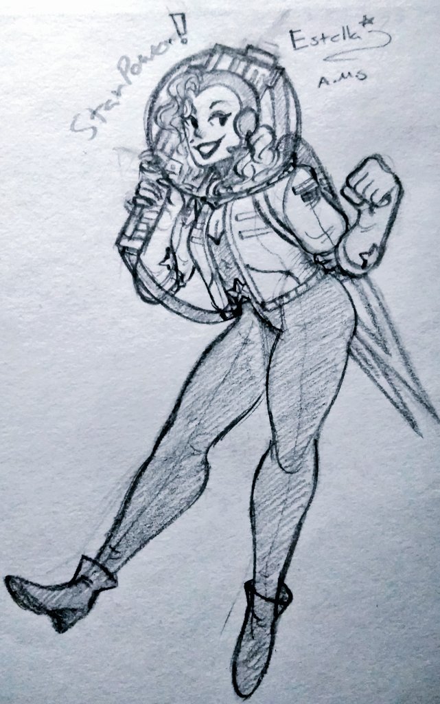 HimboinLimbo's tweet photo. I haven't drawn my retro space girl oc Estella in a long while! But now (I do not know if I've mentioned her in a previous post) she has an arch nemesis! Octerra! Big buff octopus chick 🐙✨ #myocs #myart #newoc #spacegirloc #retrospace #alienoc #traditionalart #spaceocs https://t.co/QzHTH2qkVM