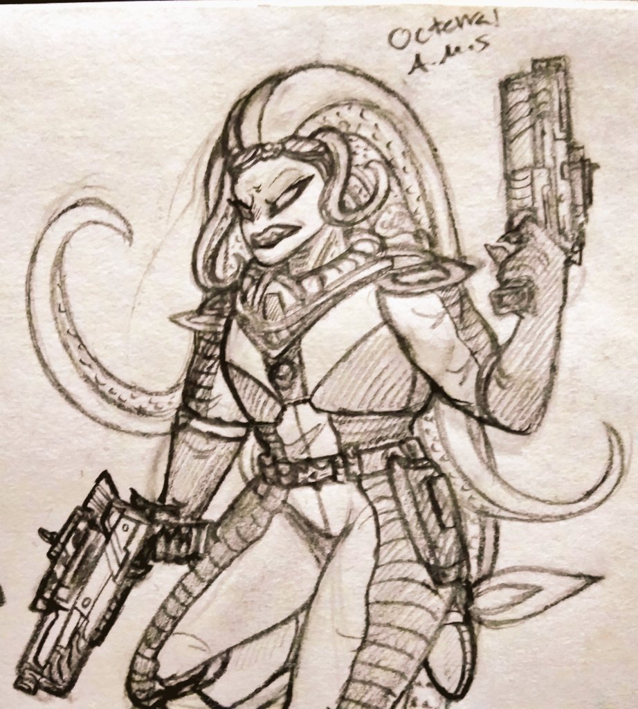 HimboinLimbo's tweet photo. I haven't drawn my retro space girl oc Estella in a long while! But now (I do not know if I've mentioned her in a previous post) she has an arch nemesis! Octerra! Big buff octopus chick 🐙✨ #myocs #myart #newoc #spacegirloc #retrospace #alienoc #traditionalart #spaceocs https://t.co/QzHTH2qkVM