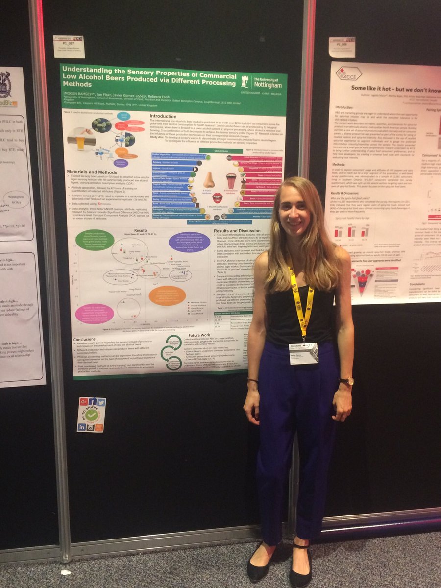 Ready for day 2 at Pangborn! Come visit me at my poster (P.1 _087) today from 4.10-6pm and talk to me about the sensory properties of low alcohol beer, conducted @UoNSensory 🍺👃🏼👅 Thanks to the organising committee for the student bursary too 😊 #pangborn19 #lowalcohol