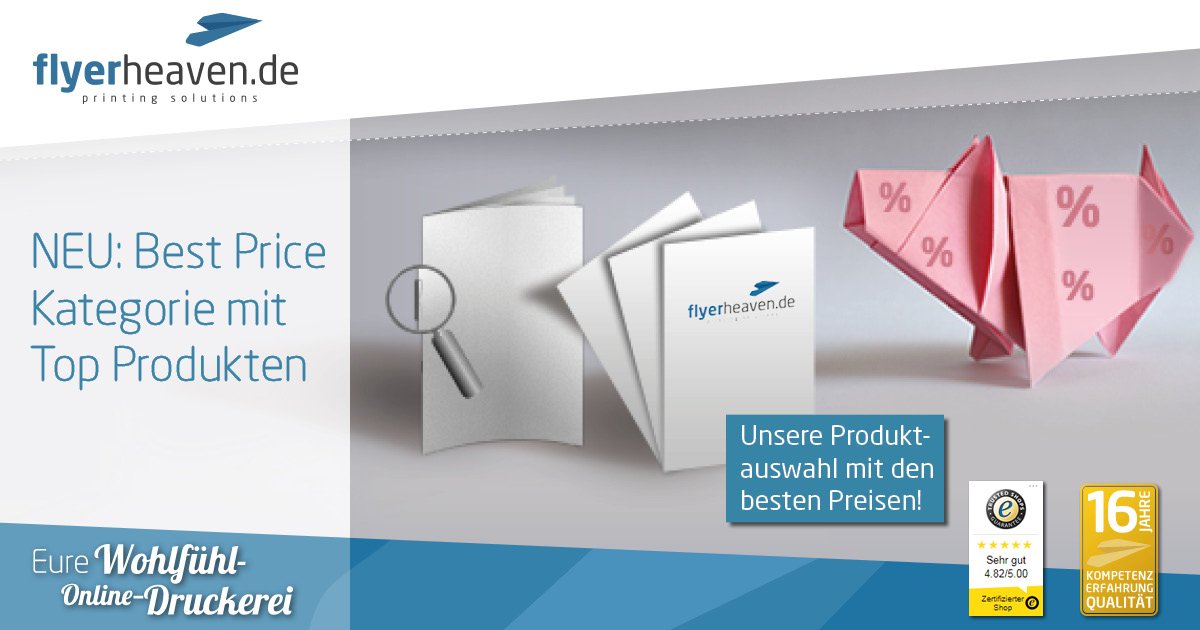NEU‼️ Ab sofort bieten wir euch unschlagbare Preise auf ausgewählte Produkte in unserer neuen Best Price Kategorie an. Es stehen #Flyer, #Broschüren und #Folder in Top-Qualität zur Auswahl. Schaut mal rein, es lohnt sich! 🤩 >> bit.ly/2YN3clL