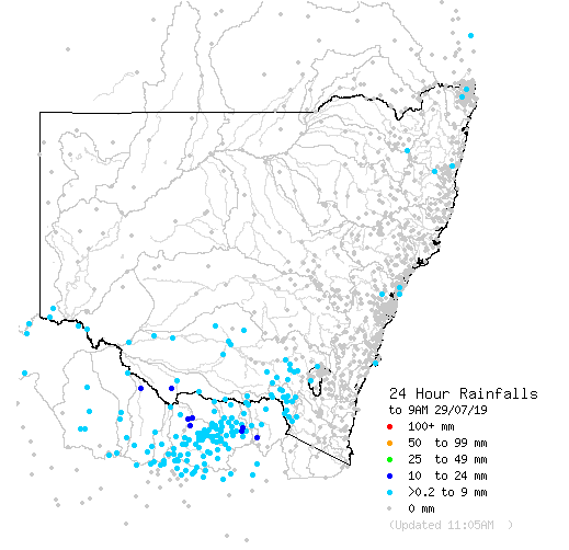 BOM_NSW's tweet photo. A trough moving through #NSW is bringing some much needed #rainfall for southern inland districts. Highest total received to 9am this morning was 10.8mm at #Mathoura (near #Echuca). See latest 💧 totals at https://t.co/kX6mtrXNxq https://t.co/QQgrY05rT6