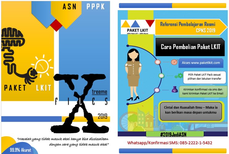 Kamu yang bertanya #CaraBeliPaketLKIT sebagai bahan pembelajaran terbaik #CPNS2019  

Order:
Web: paketlkit.com
WA: 085222215432
#2019JadiASN
#PaketLKIT
#PaketLKITXtreeme
#TesCPNS2019
#SeleksiCPNS2019