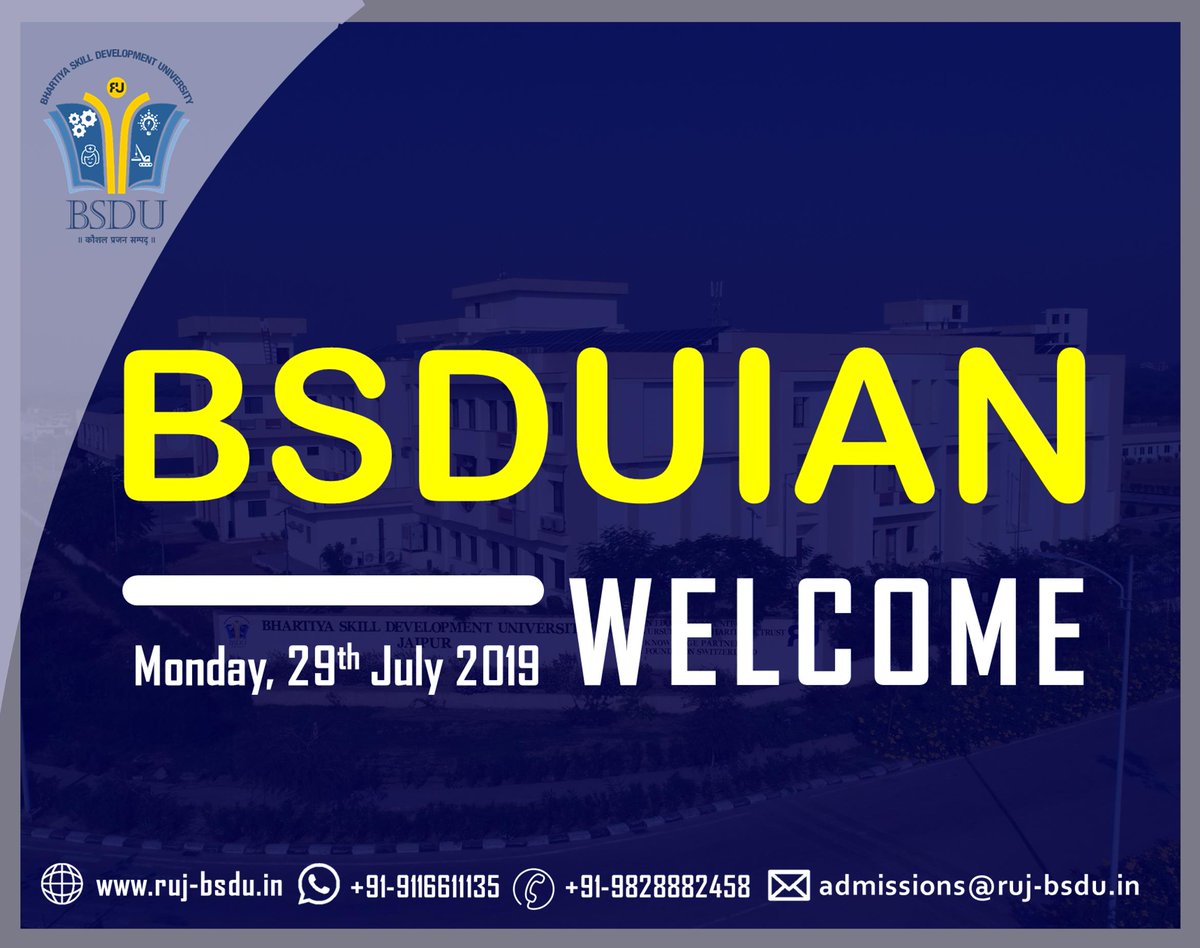 BsduOfficial's tweet photo. A Warm #WELCOME to All Our Newly Admitted Students!!!
As you take your first step to be a #BSDUian
We expect you will cherish this association and feel #Motivated and #Inspired when on #Campus.
#BSDUwelcomeYou #BSDUSkill #Skill4NewIndia #freshers #orientationprograms #bigdreams https://t.co/diB9hds33I